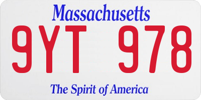 MA license plate 9YT978