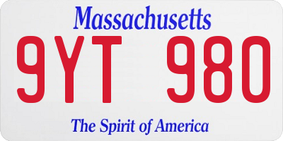 MA license plate 9YT980