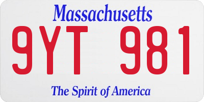MA license plate 9YT981
