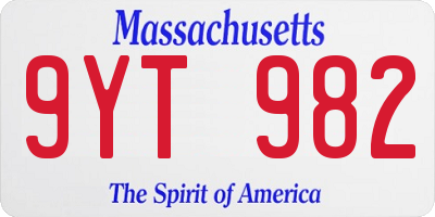 MA license plate 9YT982