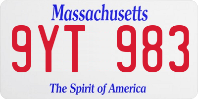 MA license plate 9YT983