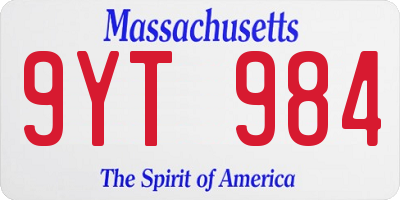 MA license plate 9YT984