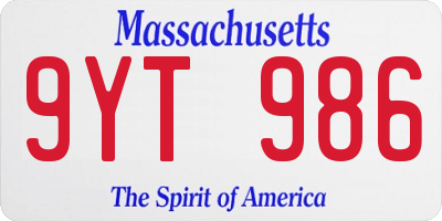 MA license plate 9YT986