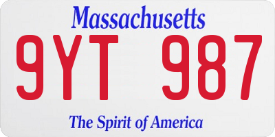 MA license plate 9YT987