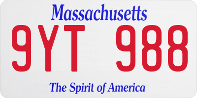 MA license plate 9YT988