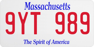 MA license plate 9YT989