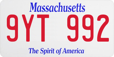 MA license plate 9YT992