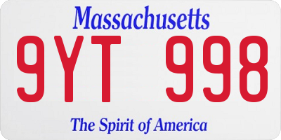 MA license plate 9YT998