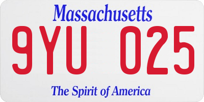 MA license plate 9YU025
