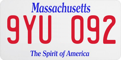 MA license plate 9YU092