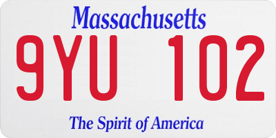 MA license plate 9YU102