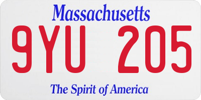 MA license plate 9YU205