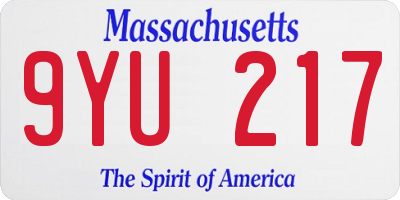 MA license plate 9YU217