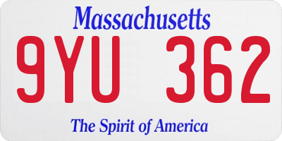 MA license plate 9YU362