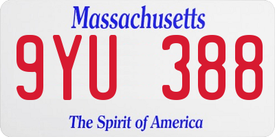 MA license plate 9YU388