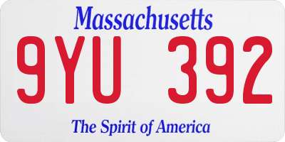 MA license plate 9YU392