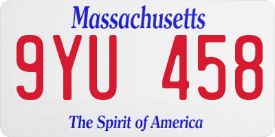 MA license plate 9YU458