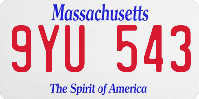 MA license plate 9YU543