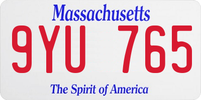 MA license plate 9YU765