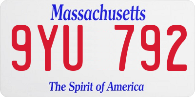 MA license plate 9YU792