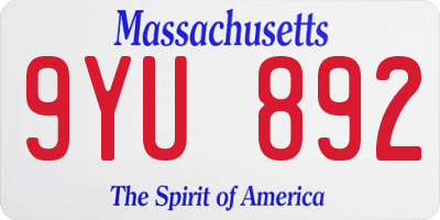 MA license plate 9YU892