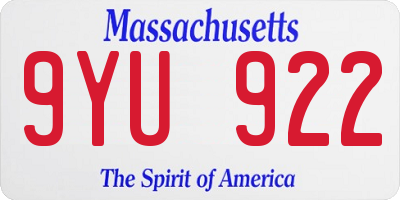 MA license plate 9YU922
