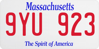 MA license plate 9YU923
