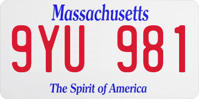 MA license plate 9YU981