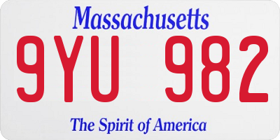 MA license plate 9YU982