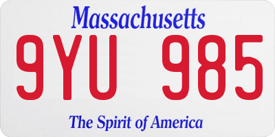 MA license plate 9YU985