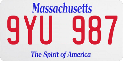 MA license plate 9YU987