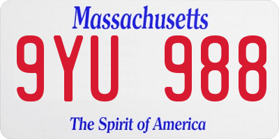 MA license plate 9YU988