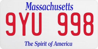MA license plate 9YU998