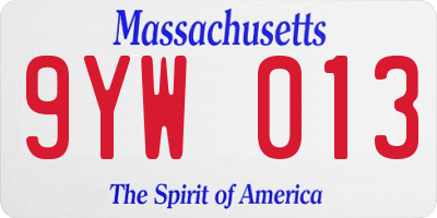 MA license plate 9YW013