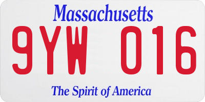 MA license plate 9YW016