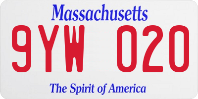 MA license plate 9YW020