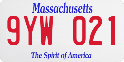 MA license plate 9YW021