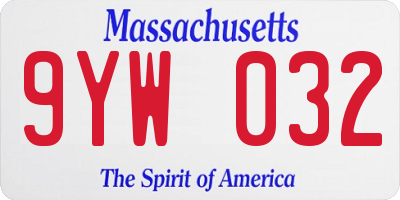 MA license plate 9YW032