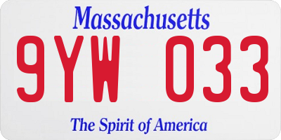 MA license plate 9YW033