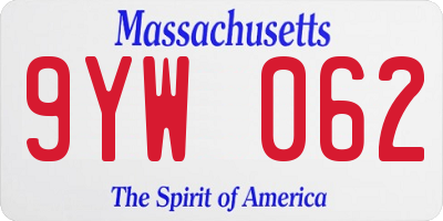 MA license plate 9YW062