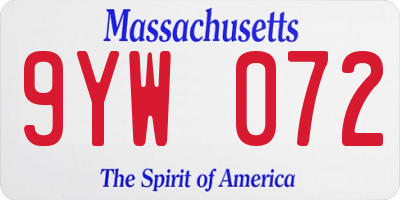 MA license plate 9YW072