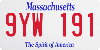 MA license plate 9YW191