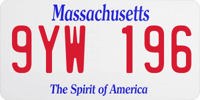 MA license plate 9YW196