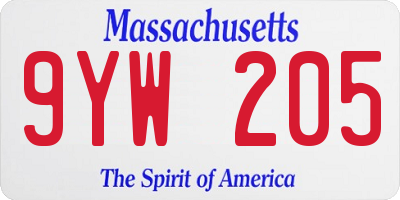 MA license plate 9YW205