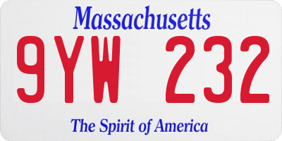 MA license plate 9YW232