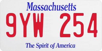 MA license plate 9YW254