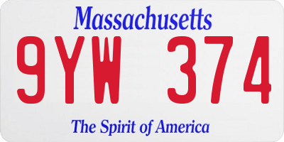 MA license plate 9YW374