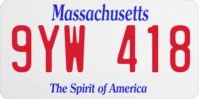 MA license plate 9YW418