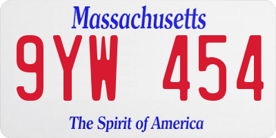 MA license plate 9YW454