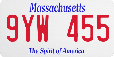 MA license plate 9YW455